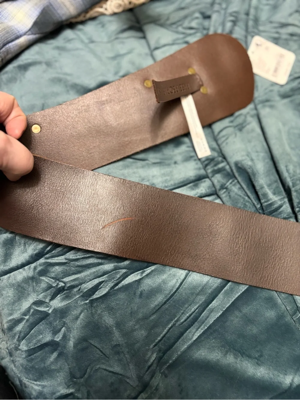 Free People Wide Brown Leather Belt with Brass Buckle. One small mark
